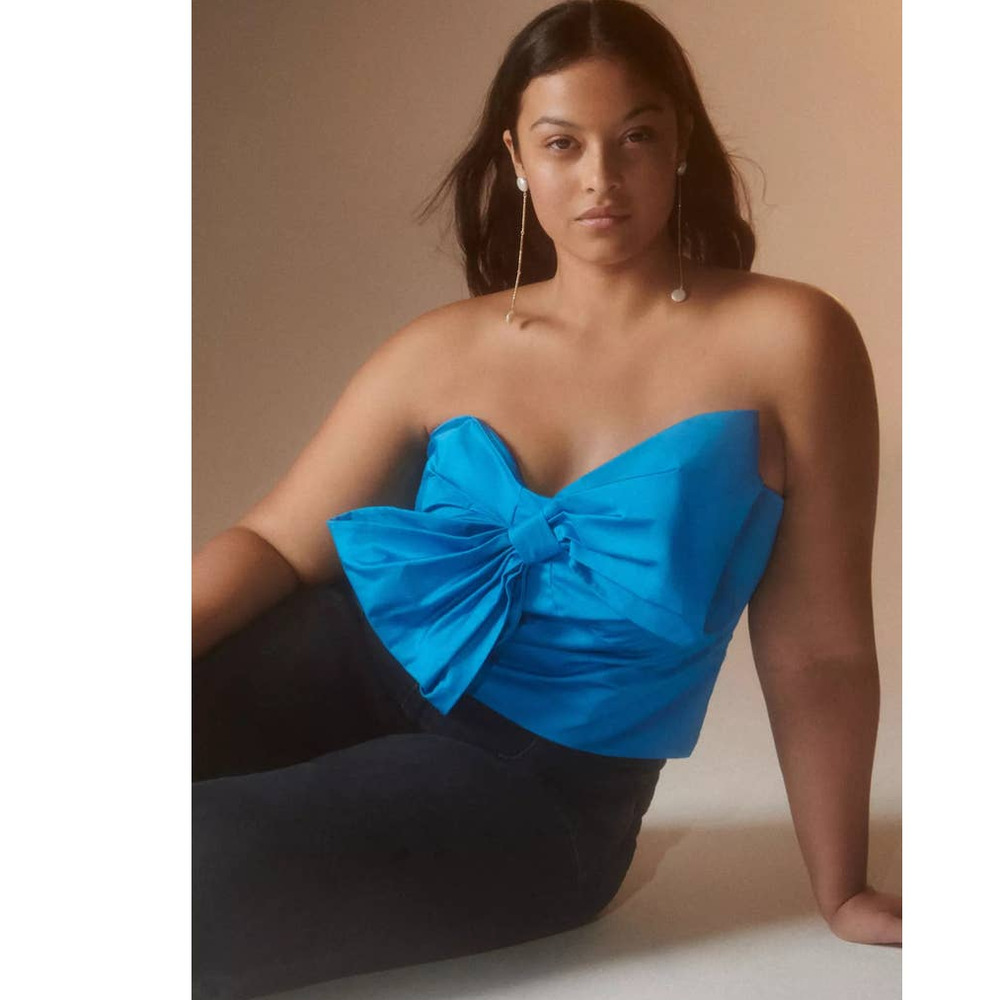 Anthropologie HUTCH Bow Tie Tube Top STRAPLESS $130 PLUS 1X  Blue